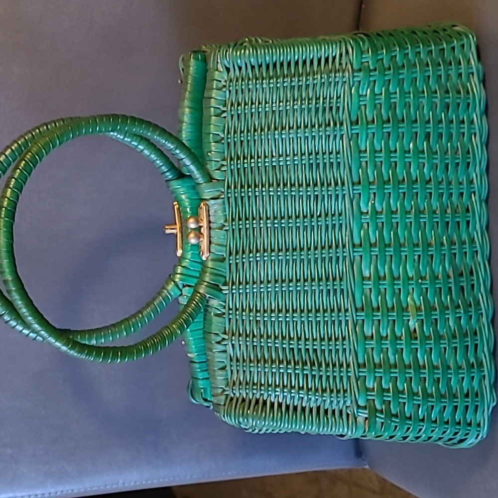 Vintage Green Rattan Purse